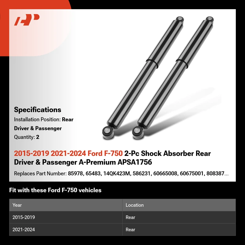 2015-2019 2021-2024 Ford F-750 2-Pc Shock Absorber Rear Driver & Passenger A-Premium APSA1756