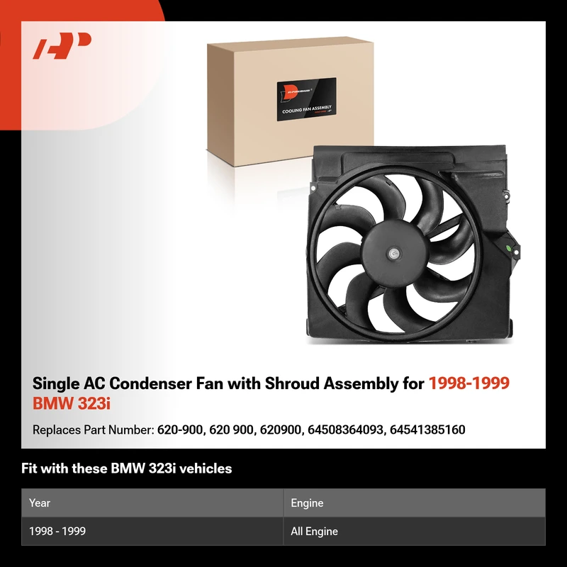 Single AC Condenser Fan with Shroud Assembly for 1998-1999 BMW 323i