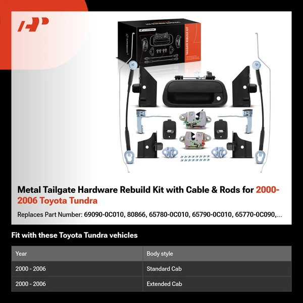 Metal Tailgate Hardware Rebuild Kit with Cable & Rods for 2000-2006 Toyota Tundra
