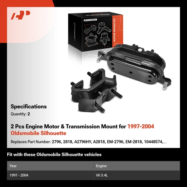 2 Pcs Engine Motor & Transmission Mount for 1997-2004 Oldsmobile Silhouette