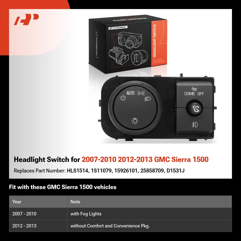 Headlight Switch for 2007-2010 2012-2013 GMC Sierra 1500