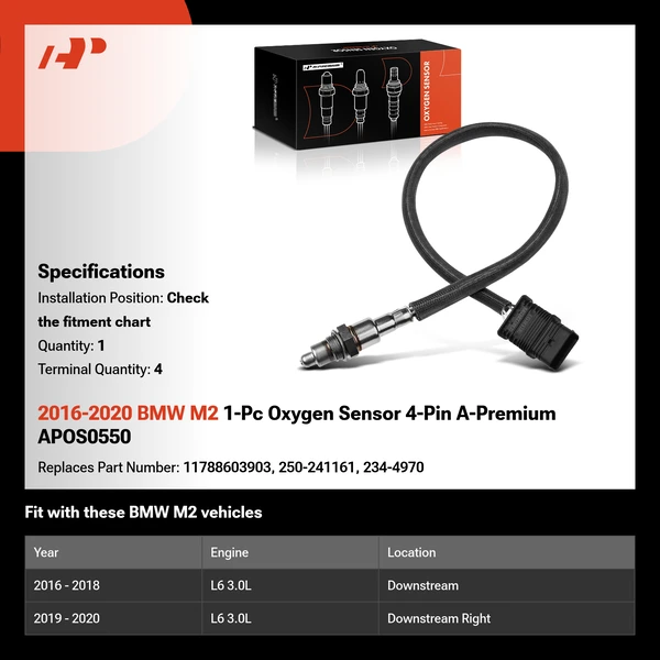 2016-2020 BMW M2 1-Pc Oxygen Sensor 4-Pin A-Premium APOS0550