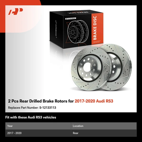 2 Pcs Rear Drilled Brake Rotors for 2017-2020 Audi RS3