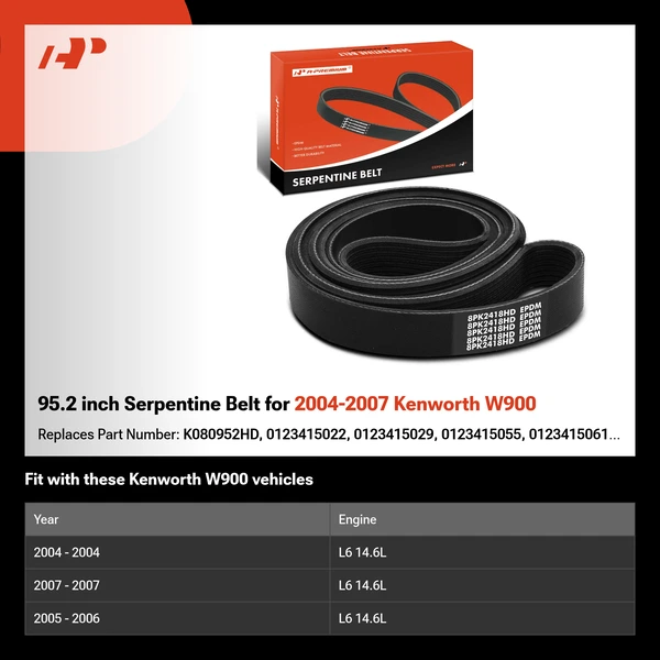 95.2 inch Serpentine Belt for 2004-2007 Kenworth W900