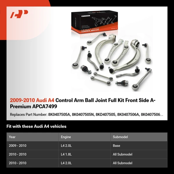2009-2010 Audi A4 Control Arm Ball Joint Full Kit Front Side A-Premium APCA7499