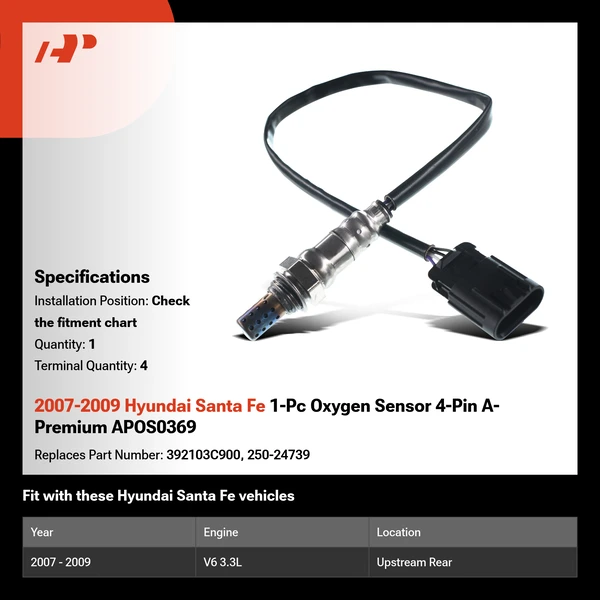 2007-2009 Hyundai Santa Fe 1-Pc Oxygen Sensor 4-Pin A-Premium APOS0369