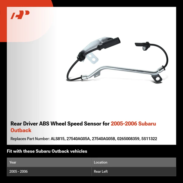 Rear Driver ABS Wheel Speed Sensor for 2005-2006 Subaru Outback