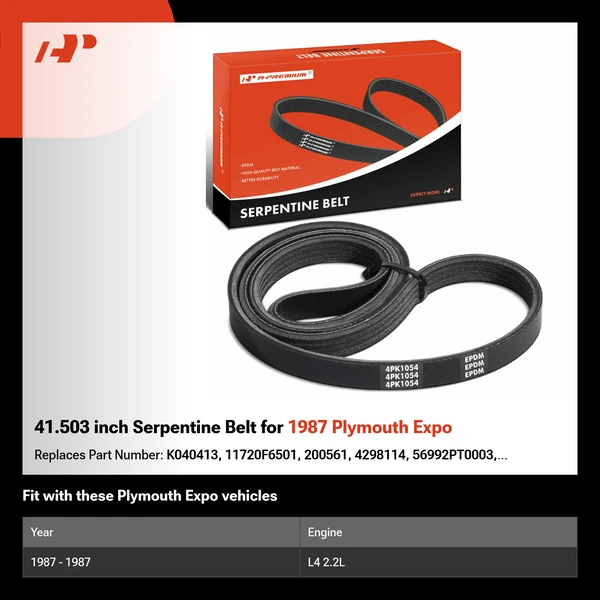 41.503 inch Serpentine Belt for 1987 Plymouth Expo