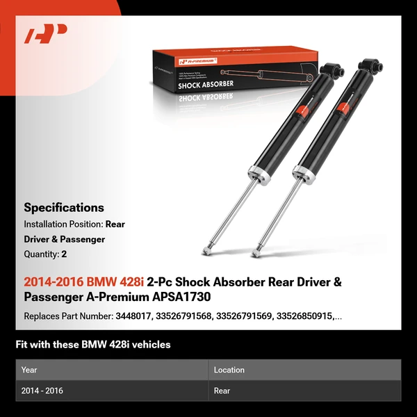 2014-2016 BMW 428i 2-Pc Shock Absorber Rear Driver & Passenger A-Premium APSA1730