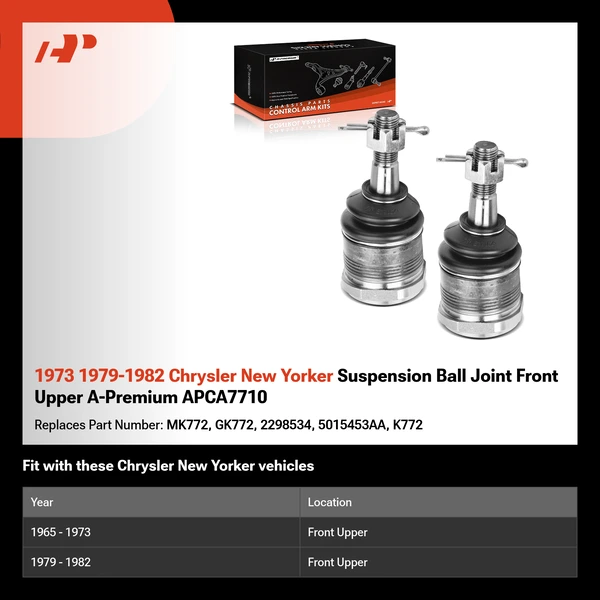 1973 1979-1982 Chrysler New Yorker Suspension Ball Joint Front Upper A-Premium APCA7710