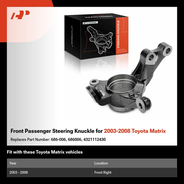 Front Passenger Steering Knuckle for 2003-2008 Toyota Matrix