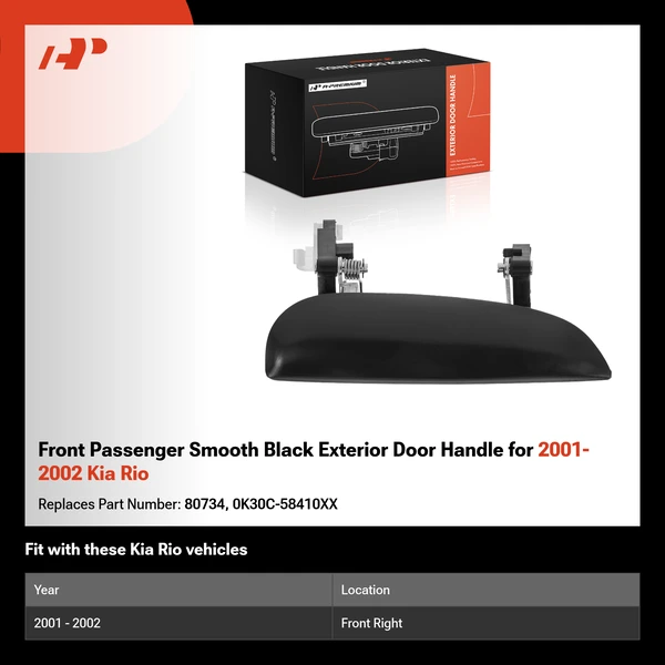 Front Passenger Smooth Black Exterior Door Handle for 2001-2002 Kia Rio