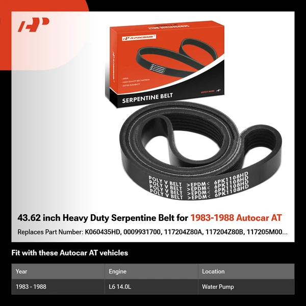 43.62 inch Heavy Duty Serpentine Belt for 1983-1988 Autocar AT