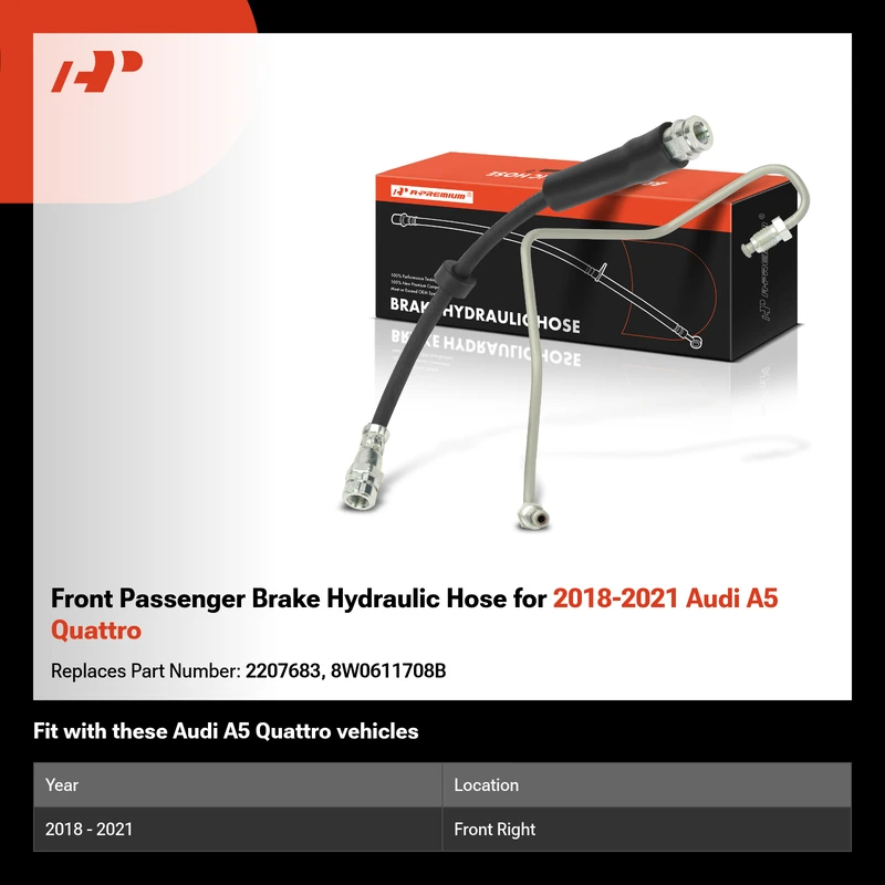 Front Passenger Brake Hydraulic Hose for 2018-2021 Audi A5 Quattro