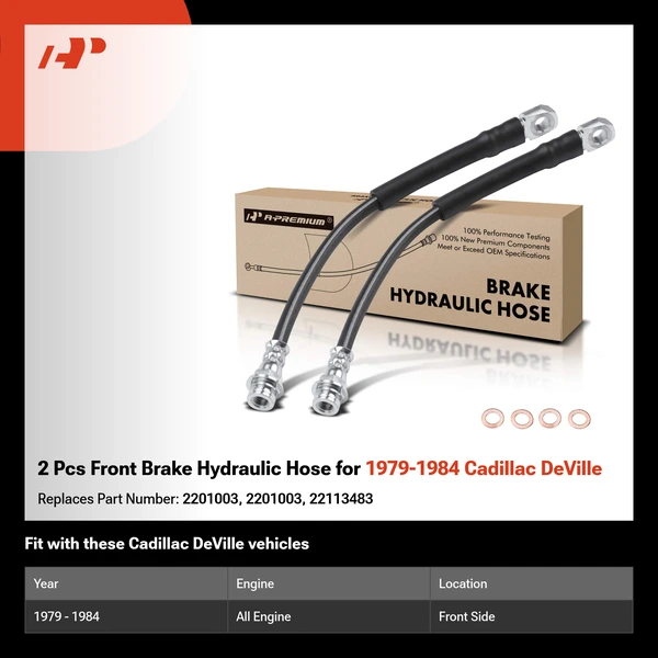 2 Pcs Front Brake Hydraulic Hose for 1979-1984 Cadillac DeVille