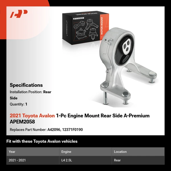 2021 Toyota Avalon 1-Pc Engine Mount Rear A-Premium APEM2058
