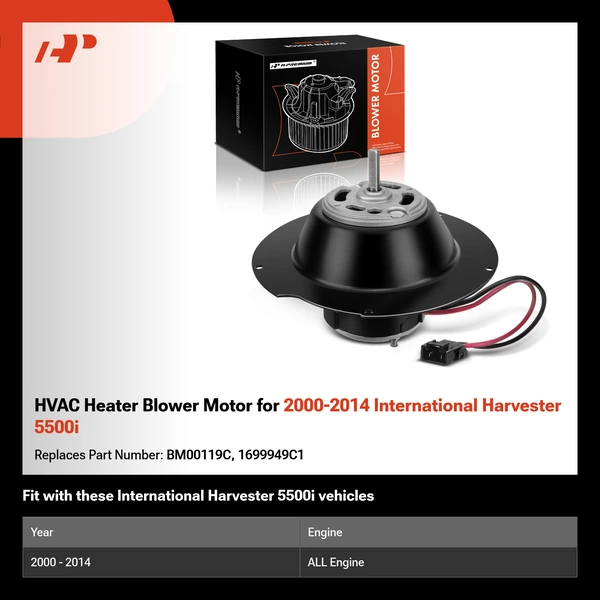 HVAC Heater Blower Motor for 2000-2014 International Harvester 5500i