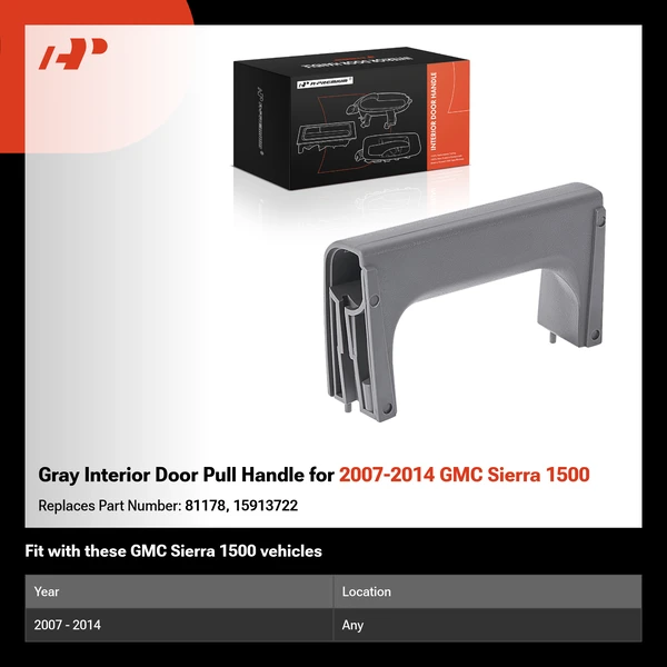 Gray Interior Door Pull Handle for 2007-2014 GMC Sierra 1500