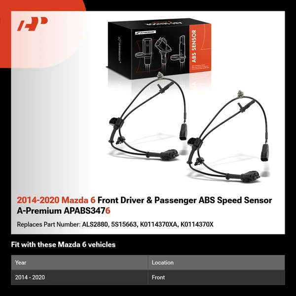 2014-2020 Mazda 6 Front Driver & Passenger ABS Speed Sensor A-Premium APABS3476