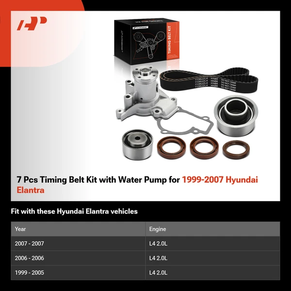 7 Pcs Timing Belt Kit with Water Pump for 1999-2007 Hyundai Elantra