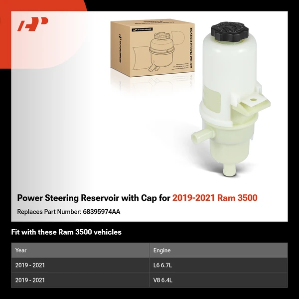 Power Steering Reservoir with Cap for 2019-2021 Ram 3500