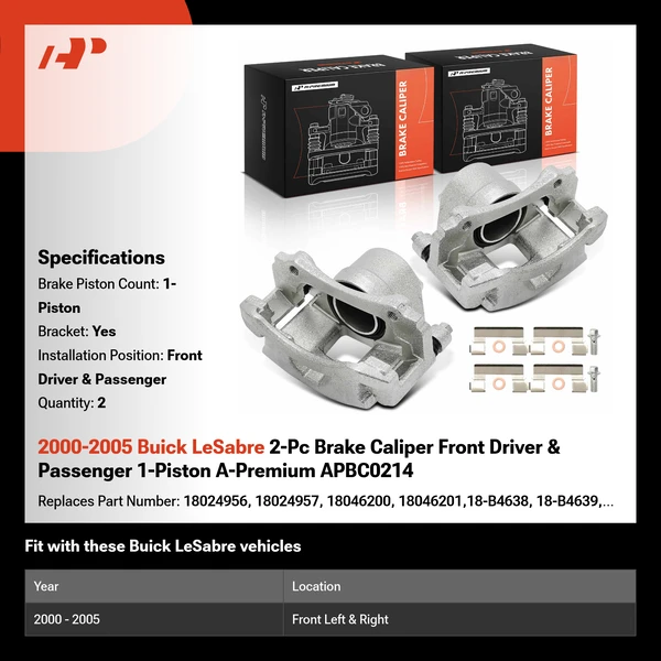 2000-2005 Buick LeSabre 2-Pc Brake Caliper Front Driver & Passenger 1-Piston A-Premium APBC0214