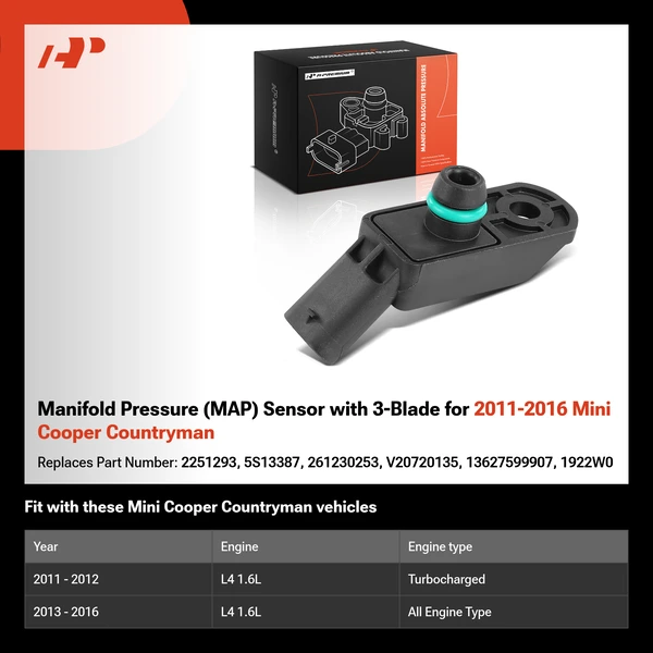 Manifold Pressure (MAP) Sensor with 3-Blade for 2011-2016 Mini Cooper Countryman