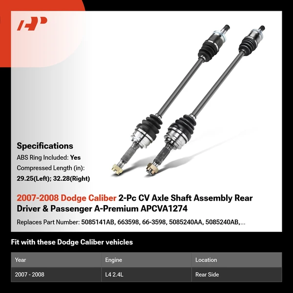 2007-2008 Dodge Caliber 2-Pc CV Axle Shaft Assembly Rear Driver & Passenger A-Premium APCVA1274