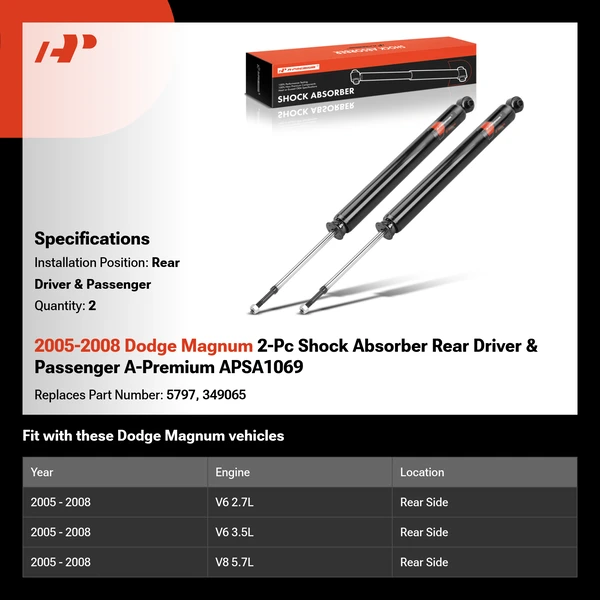 2005-2008 Dodge Magnum 2-Pc Shock Absorber Rear Driver & Passenger A-Premium APSA1069