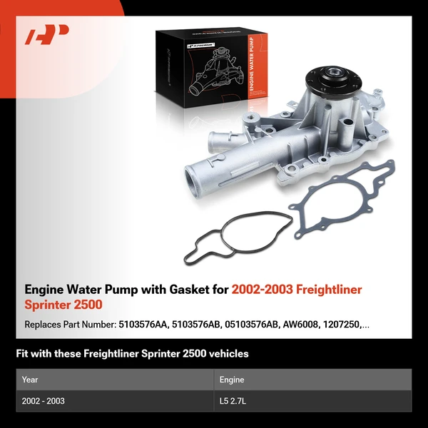 Engine Water Pump with Gasket for 2002-2003 Freightliner Sprinter 2500