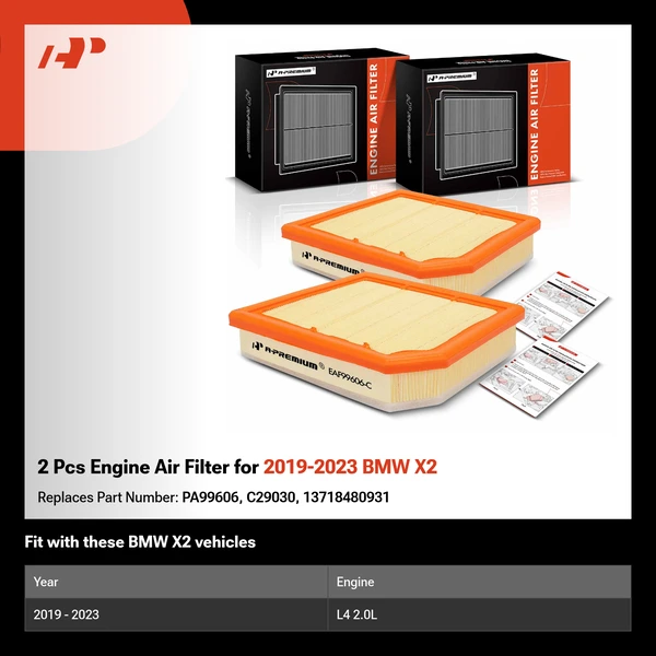 2 Pcs Engine Air Filter for 2019-2023 BMW X2
