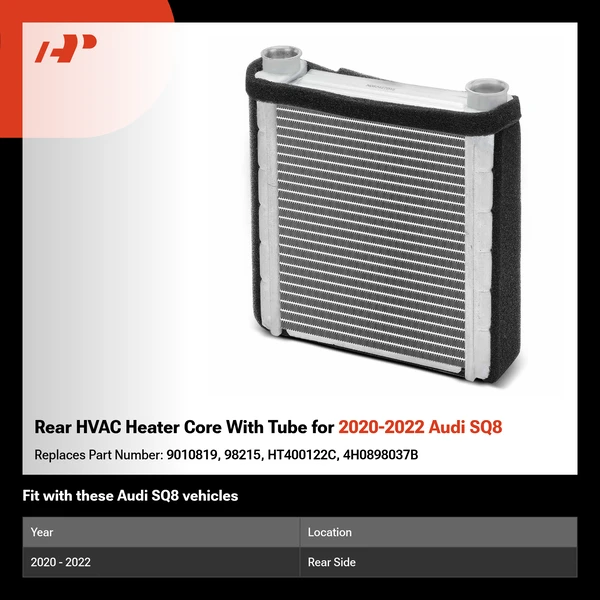 Rear HVAC Heater Core With Tube for 2020-2022 Audi SQ8