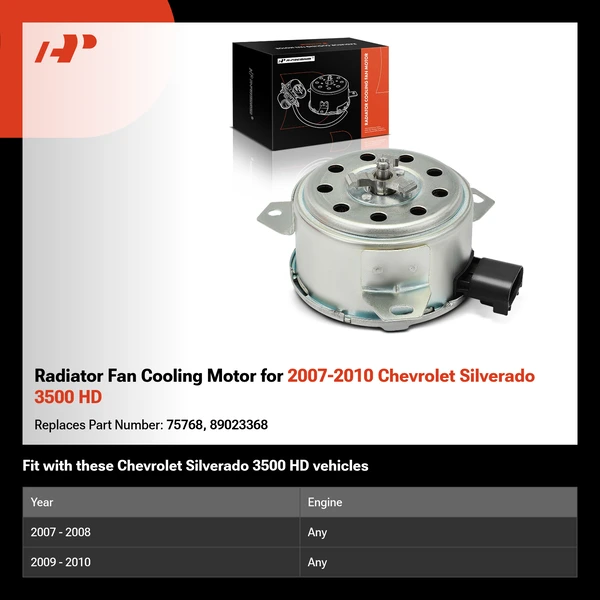 Radiator Fan Cooling Motor for 2007-2010 Chevrolet Silverado 3500 HD
