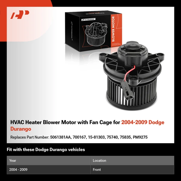 HVAC Heater Blower Motor with Fan Cage for 2004-2009 Dodge Durango
