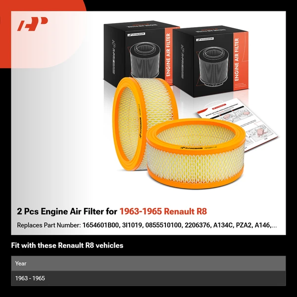 2 Pcs Engine Air Filter for 1963-1965 Renault R8