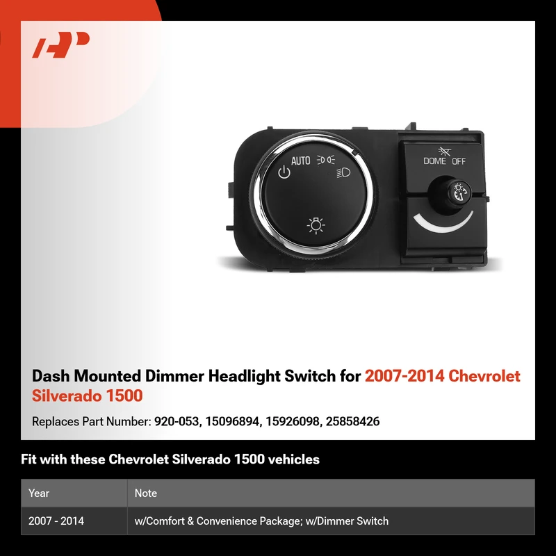 Dash Mounted Dimmer Headlight Switch for 2007-2014 Chevrolet Silverado 1500