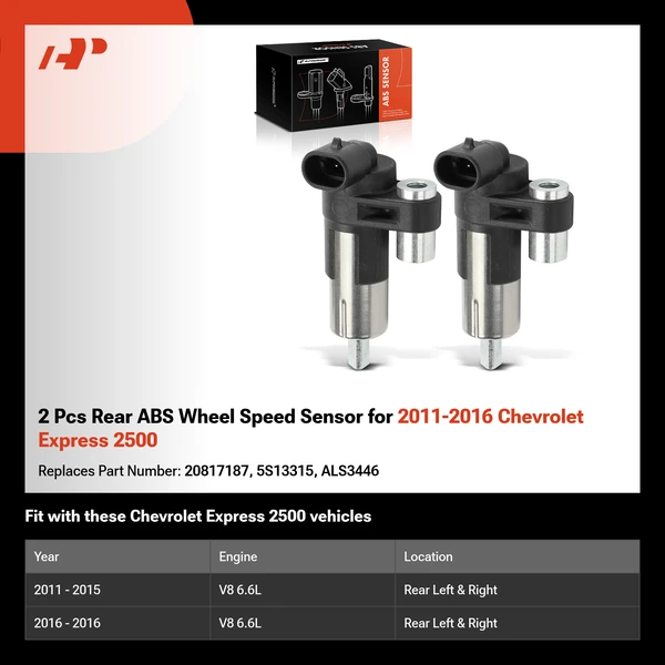 2 Pcs Rear ABS Wheel Speed Sensor for 2011-2016 Chevrolet Express 2500
