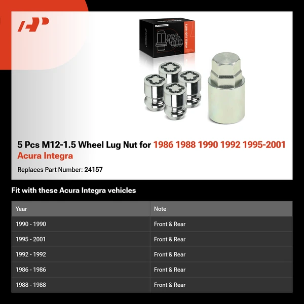 5 Pcs M12-1.5 Wheel Lug Nut for 1986 1988 1990 1992 1995-2001 Acura Integra