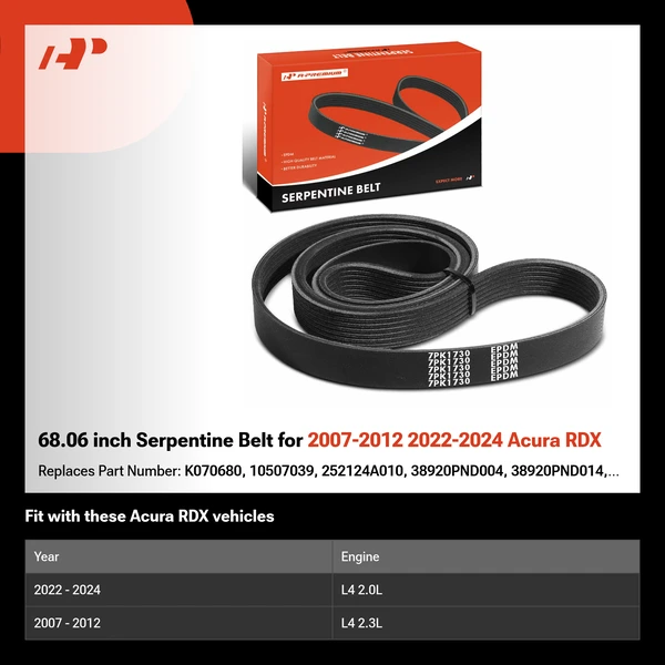 68.06 inch Serpentine Belt for 2007-2012 2022-2024 Acura RDX