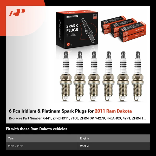 6 Pcs Iridium & Platinum Spark Plugs for 2011 Ram Dakota