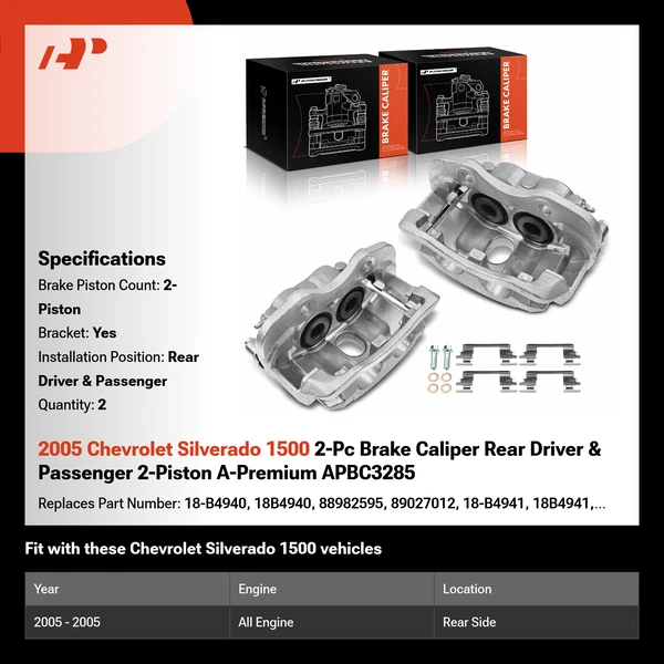 2005 Chevrolet Silverado 1500 2-Pc Brake Caliper Rear Driver & Passenger 2-Piston A-Premium APBC3285