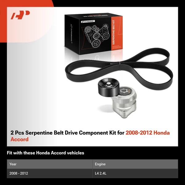 2 Pcs Serpentine Belt Drive Component Kit for 2008-2012 Honda Accord