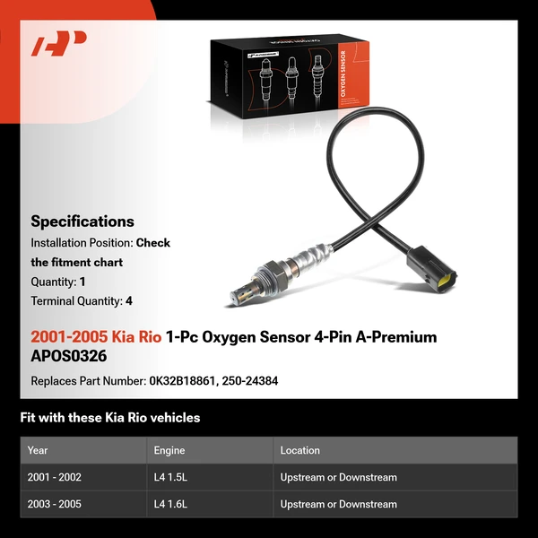 2001-2005 Kia Rio 1-Pc Oxygen Sensor 4-Pin A-Premium APOS0326