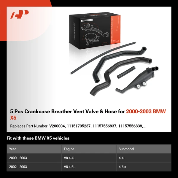 5 Pcs Crankcase Breather Vent Valve & Hose for 2000-2003 BMW X5