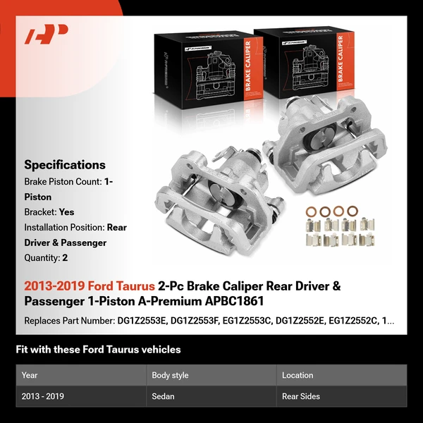 2013-2019 Ford Taurus 2-Pc Brake Caliper Rear Driver & Passenger 1-Piston A-Premium APBC1861
