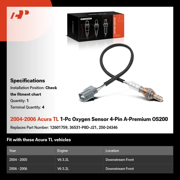 2004-2006 Acura TL 1-Pc Oxygen Sensor 4-Pin A-Premium OS200
