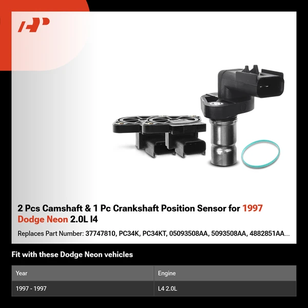 2 Pcs Camshaft & 1 Pc Crankshaft Position Sensor for 1997 Dodge Neon 2.0L l4