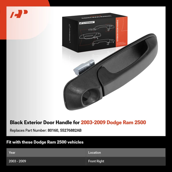 Black Exterior Door Handle for 2003-2009 Dodge Ram 2500