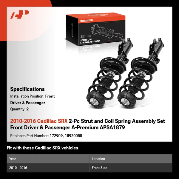 2010-2016 Cadillac SRX 2-Pc Strut and Coil Spring Assembly Set Front Driver & Passenger A-Premium APSA1879