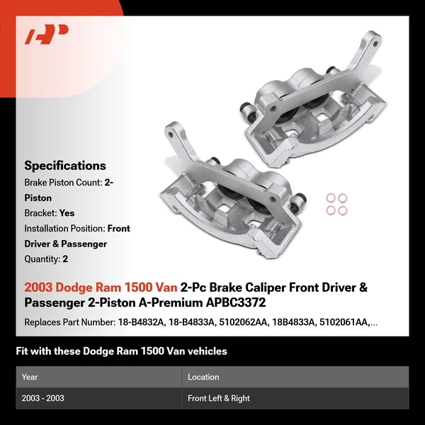 2003 Dodge Ram 1500 Van 2-Pc Brake Caliper Front Driver & Passenger 2-Piston A-Premium APBC3372